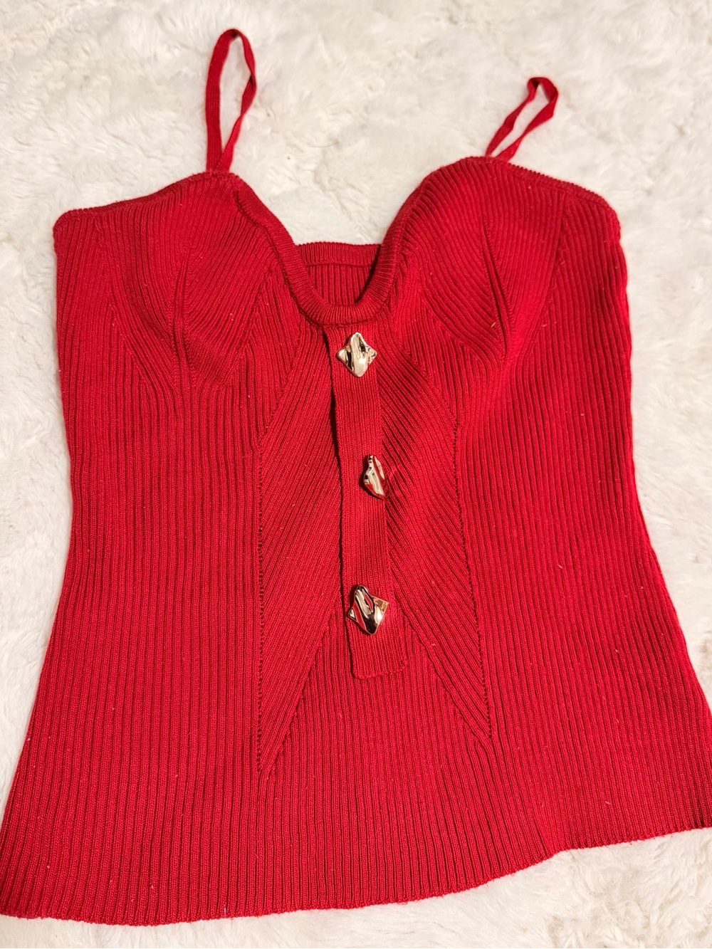 Red Ribbed Spaghetti Strap Tank Top - Picture 2 of 2